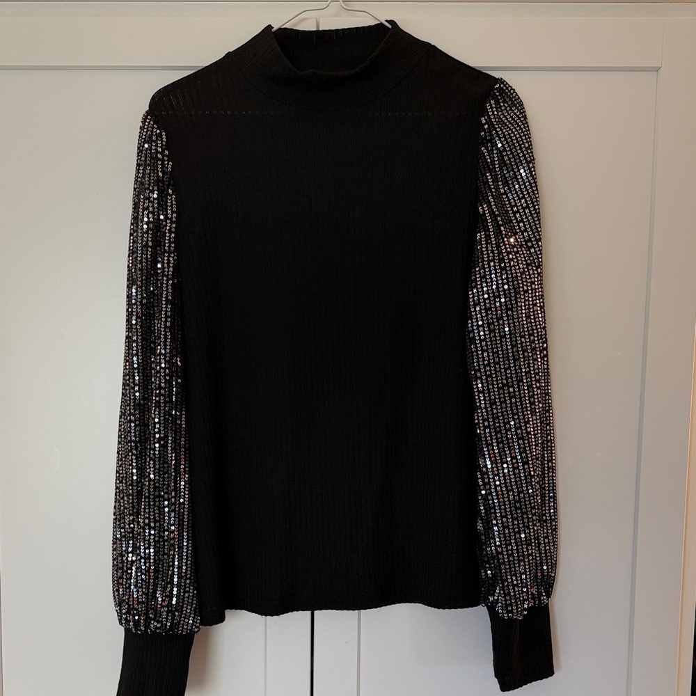 Chicwish Black Top with Sequin Sleeves